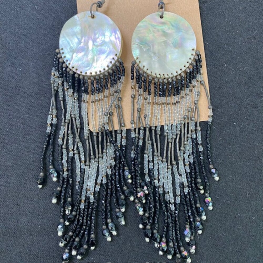 Beaded Dangling Earrings Pearl and Black
